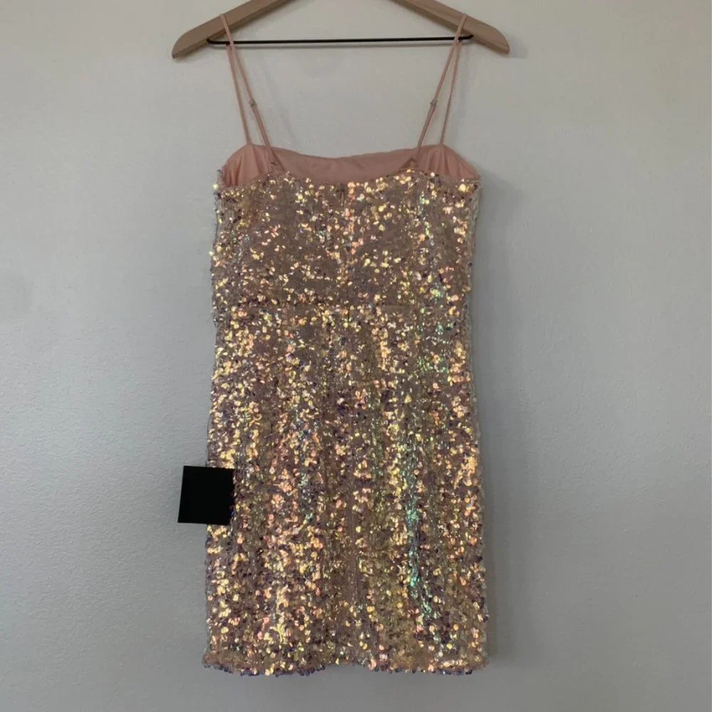 NWT Bringing the Sparkle Blush Iridescent Sequin Bodycon Mini Dress - Picture 8 of 11